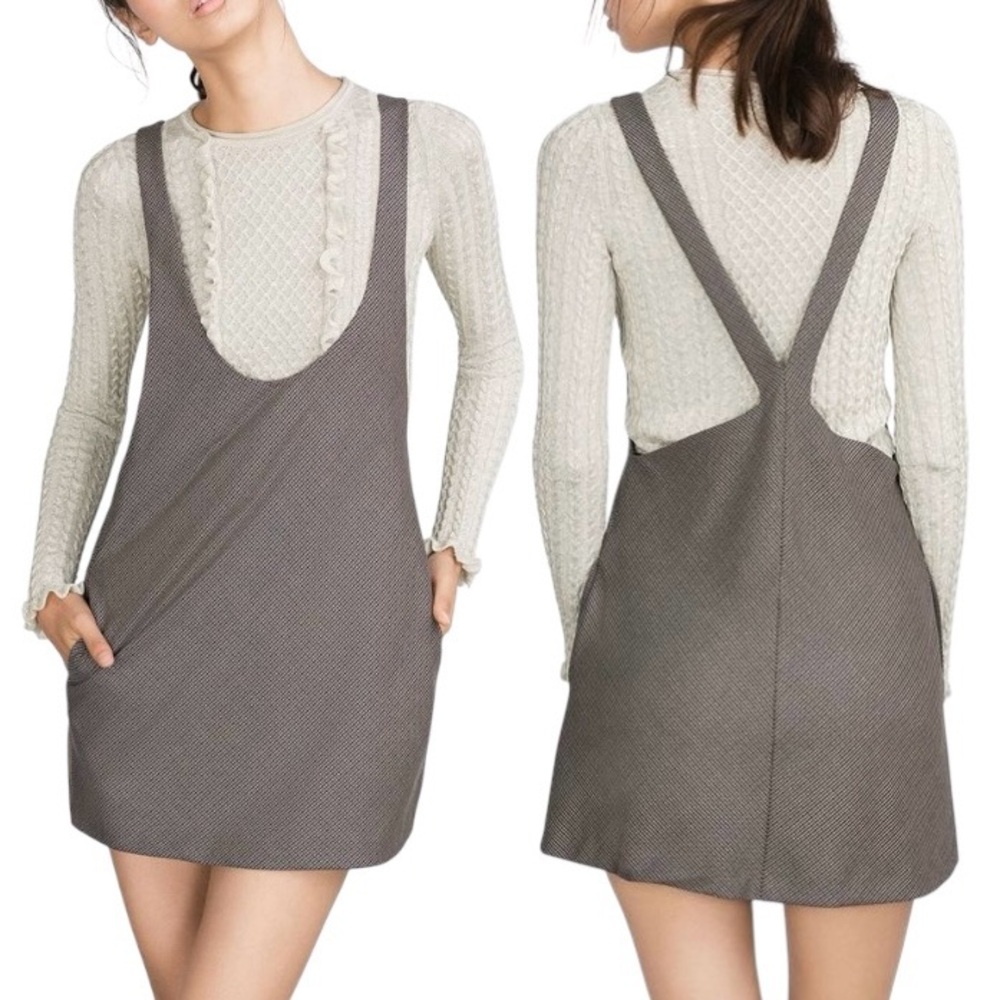 Zara Trafaluc Houndstooth Pinafore Jumper Dress Size M